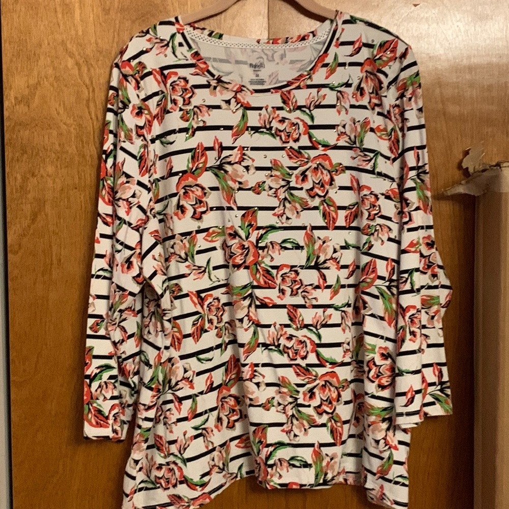 Rafaella weekend plus size pink floral 3/4 sleeve top, size 3X